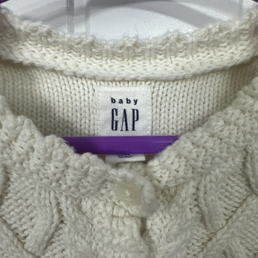 Baby Gap 18-24 Months Cable Knit Floral Embroidery Cardigan Ivory Frost Cotton